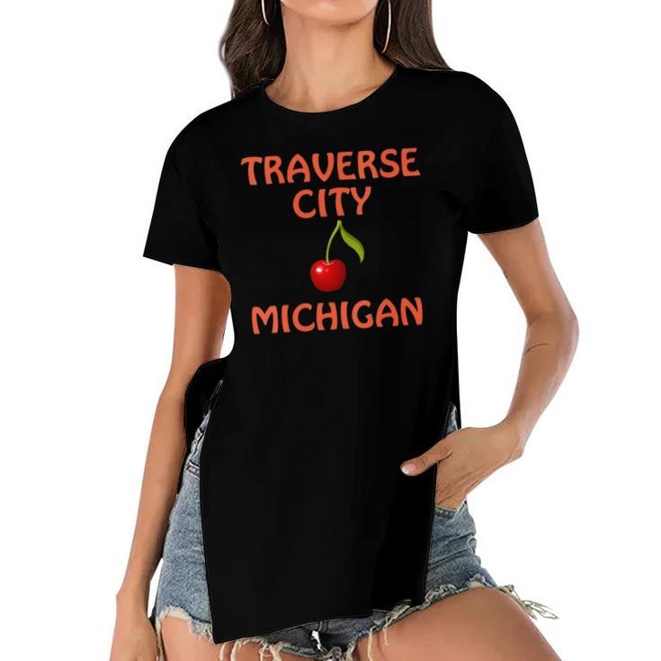 Womens Traverse City And Northern Michigan Summer Apparel Women's Short Sleeves T-shirt With Hem Split