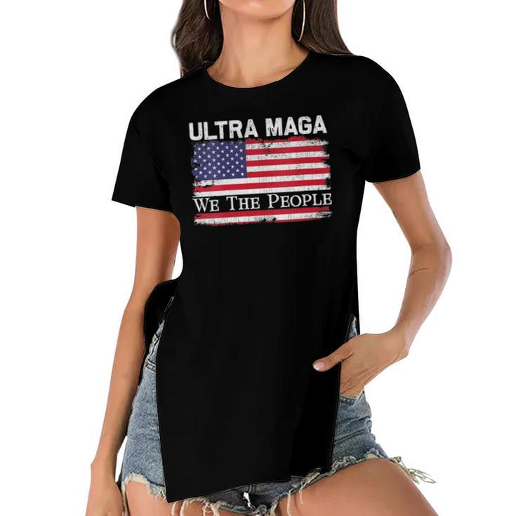 Womens We Are The People Men And Women Vintage Usa Flag Ultra Maga  Women's Short Sleeves T-shirt With Hem Split