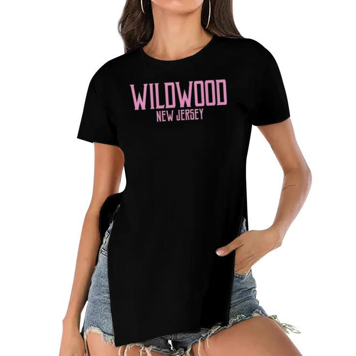 Womens Wildwood New Jersey Nj Vintage Text Pink Print Women's Short Sleeves T-shirt With Hem Split