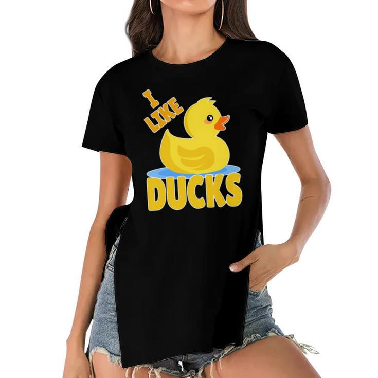 Yellow Rubber Duck Squeaker Duck I Like Ducks Women's Short Sleeves T-shirt With Hem Split