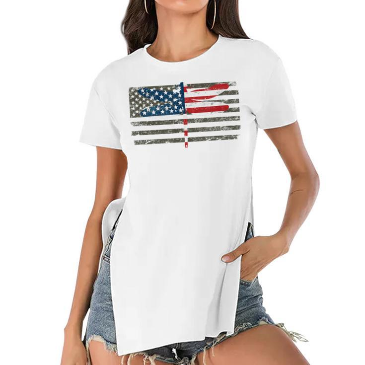 4Th Of July Dragonfly  Patriotic Us American Flag  Women's Short Sleeves T-shirt With Hem Split