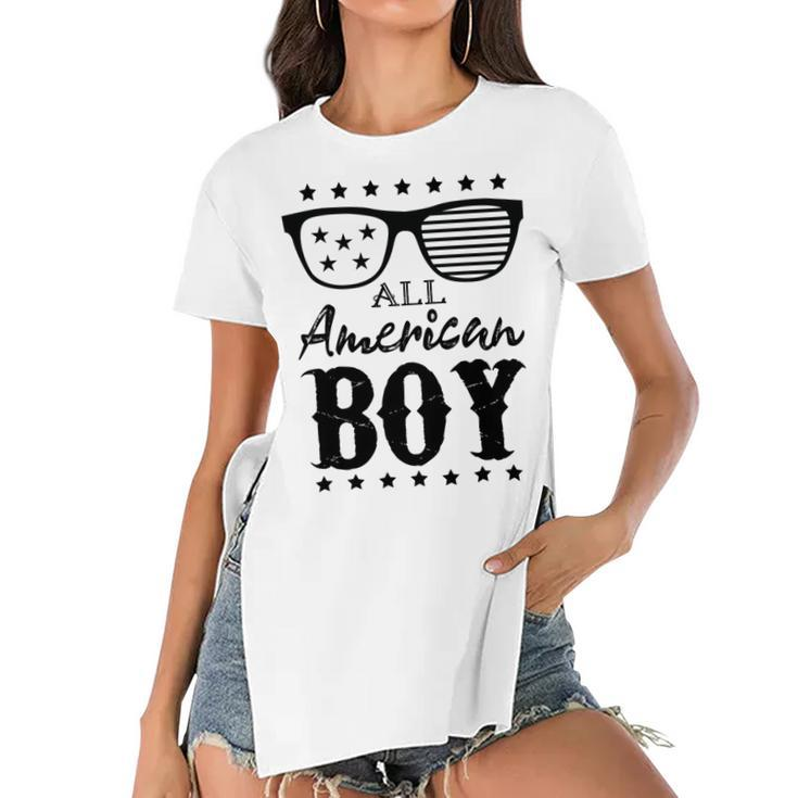 All American Boy 4Th Of July Boys Kids Sunglasses Family  Women's Short Sleeves T-shirt With Hem Split