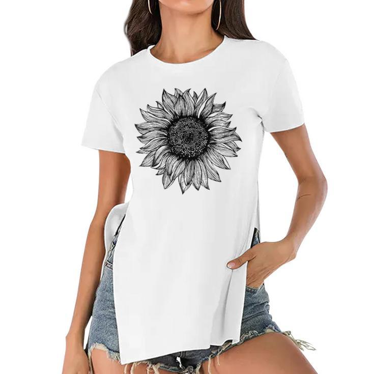Be Kind Sunflower Minimalistic Flower Plant Artwork Women's Short Sleeves T-shirt With Hem Split