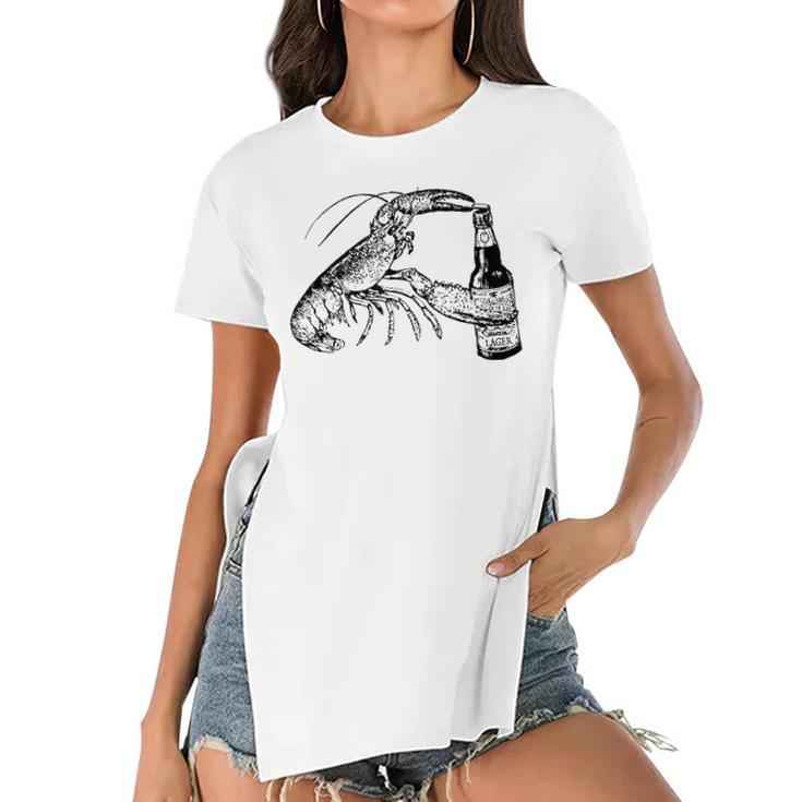 Beer Drinking Lobster Funny Craft Beer Gift  Women's Short Sleeves T-shirt With Hem Split