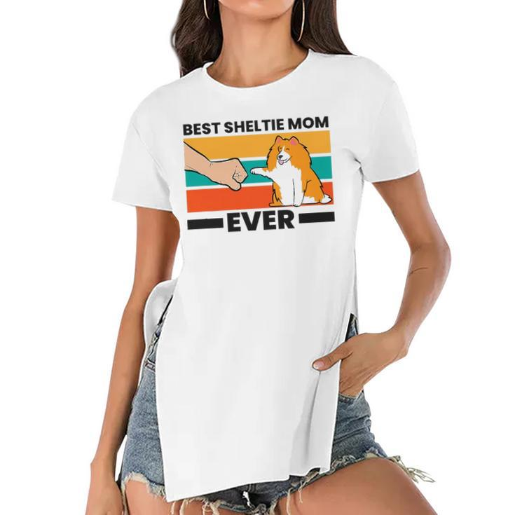 Best Sheltie Mom Ever Sheepdog Mama Shetland Sheepdogs Women's Short Sleeves T-shirt With Hem Split