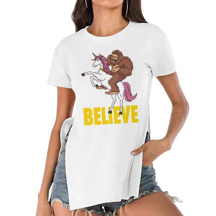 Bigfoot Unicorn  Sasquatch Tee Men Women Kids Gift Women's Short Sleeves T-shirt With Hem Split