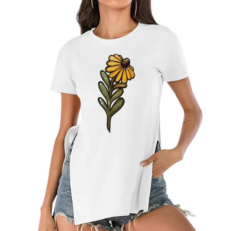 Black Eyed Susan Flower Daisy Spring Art Flower Women's Short Sleeves T-shirt With Hem Split