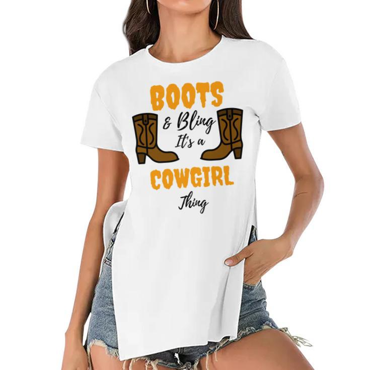 Boots Bling Its A Cowgirl Thing  Women's Short Sleeves T-shirt With Hem Split