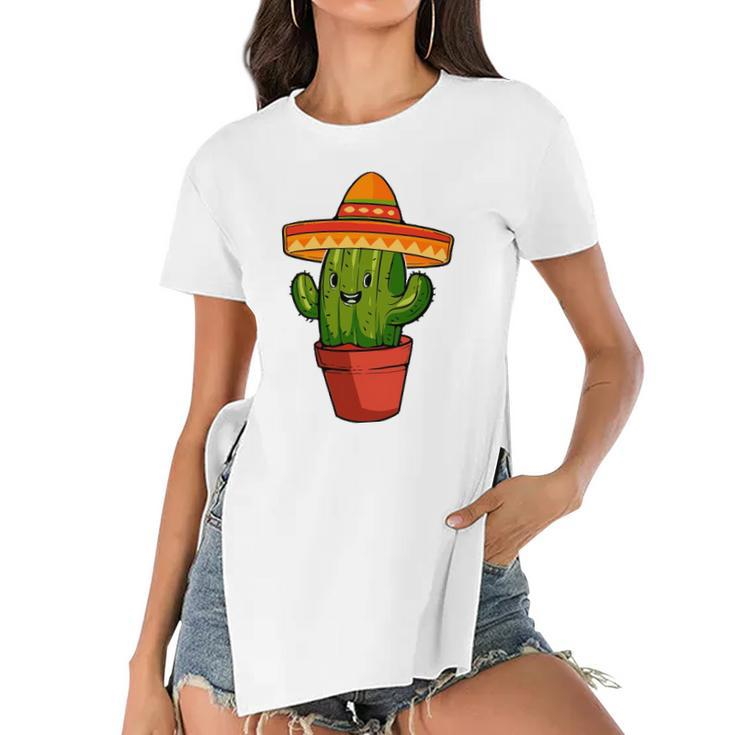 Cactus Cinco De Mayo Mexican V2 Women's Short Sleeves T-shirt With Hem Split