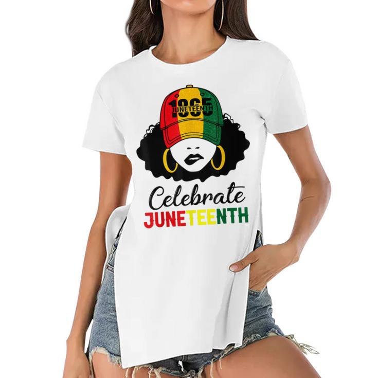 Celebrate Junenth 1865 Black Girl Magic Melanin Women  Women's Short Sleeves T-shirt With Hem Split