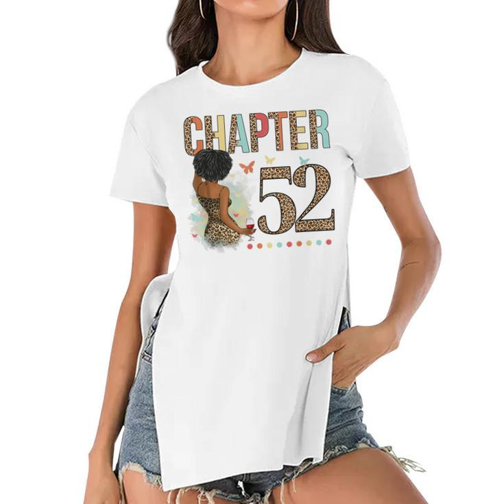 Chapter 52 Years Old 52Nd Birthday Leopard Afro Black Womens  Women's Short Sleeves T-shirt With Hem Split