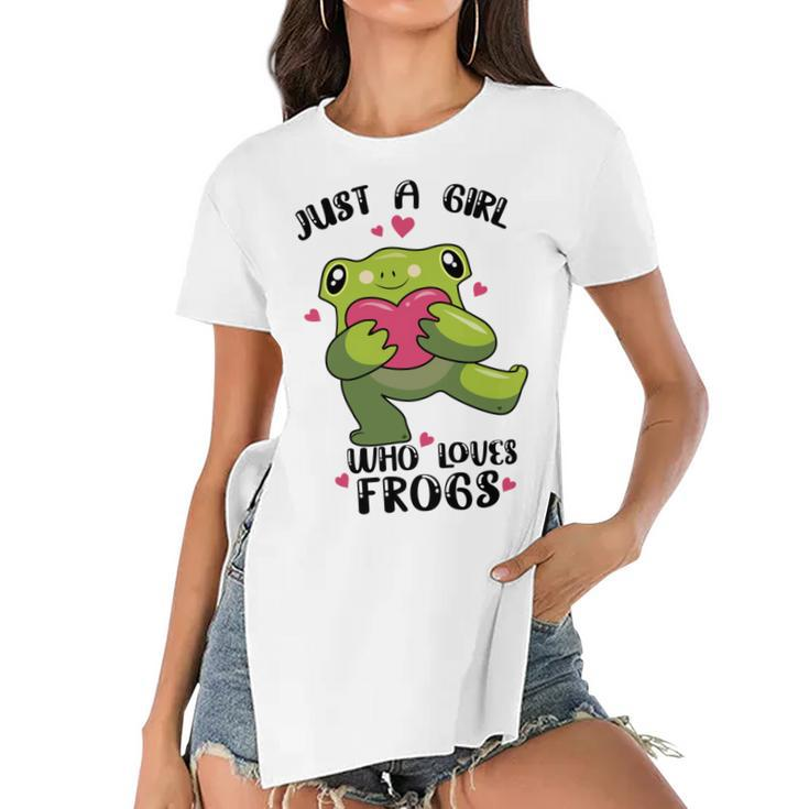 Cute Frog  Just A Girl Who Loves Frogs   Funny Frog Lover  Gift For Girl Frog Lover   Women's Short Sleeves T-shirt With Hem Split