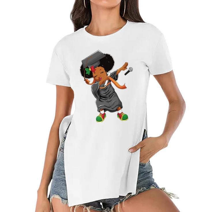Dabbing African American Grad Girl Graduation Class Of 2022 Black Queen Women's Short Sleeves T-shirt With Hem Split