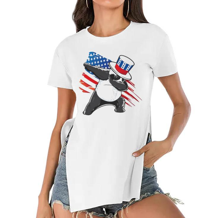 Dabbing Uncle Sam Panda 4Th Of July Women's Short Sleeves T-shirt With Hem Split