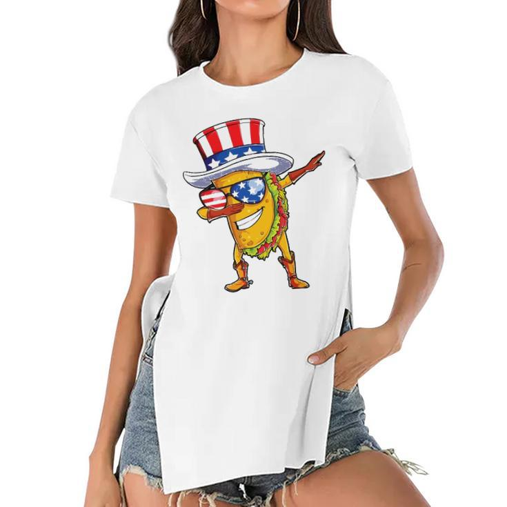 Dabbing Uncle Sam Taco 4Th Of July Kids Boys Girls Women's Short Sleeves T-shirt With Hem Split