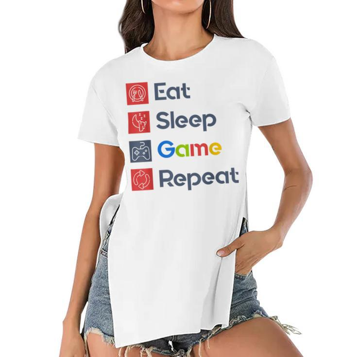 Eat Sleep Game Repeat Women's Short Sleeves T-shirt With Hem Split