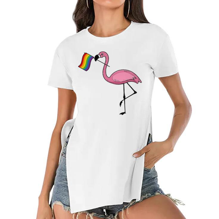 Flamingo Lgbt Flag  Cool Gay Rights Supporters Gift Women's Short Sleeves T-shirt With Hem Split