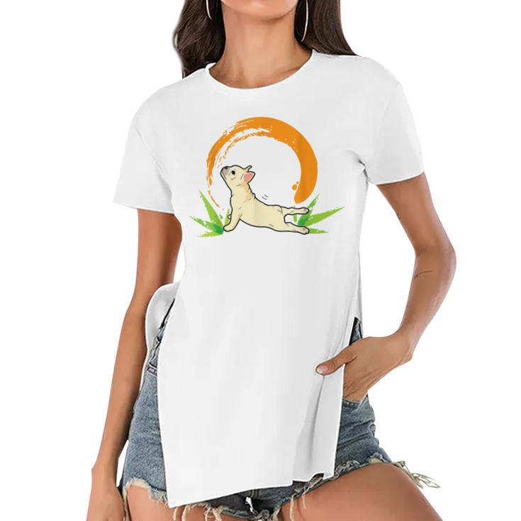 French Bulldog Yoga  V3 Women's Short Sleeves T-shirt With Hem Split