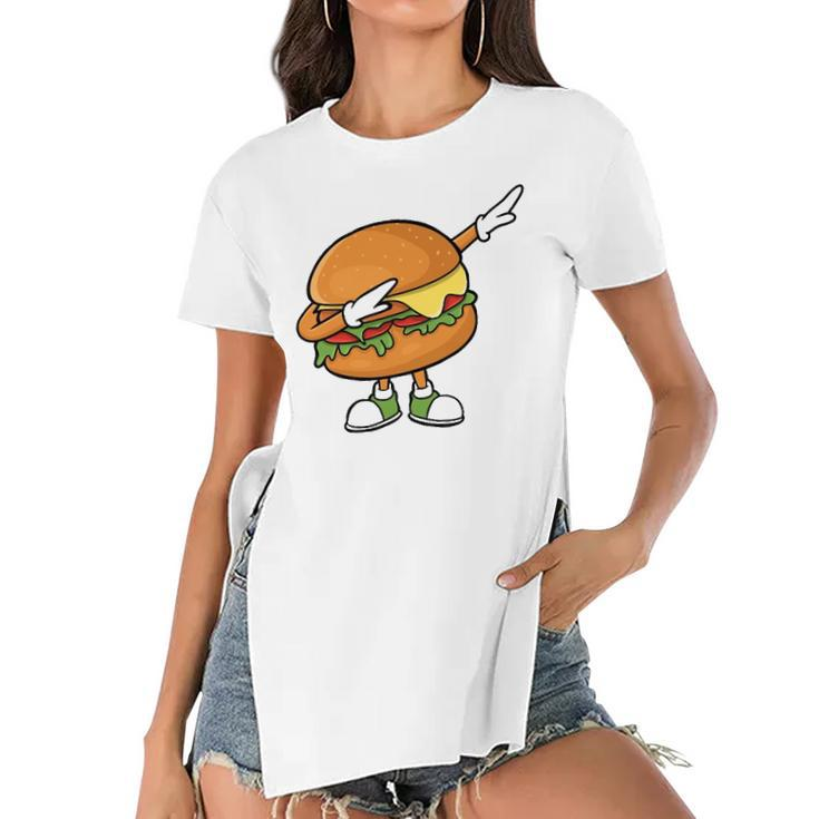 Funny Hamburger Art Men Women Cheeseburger Meat Eater  Women's Short Sleeves T-shirt With Hem Split