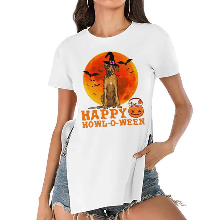 Funny Rhodesian Ridgeback Dog Halloween Happy Howl-O-Ween Women's Short Sleeves T-shirt With Hem Split