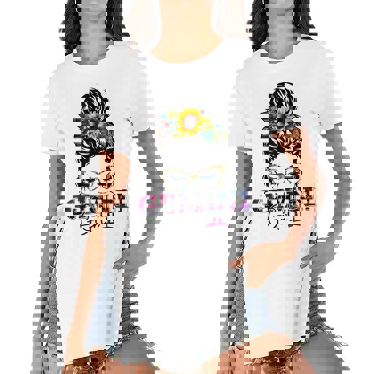 Gemini Girl Birthday Messy Bun Hair Sunflower  Women's Short Sleeves T-shirt With Hem Split