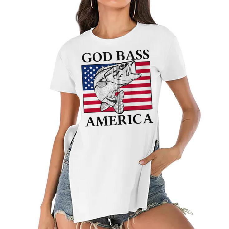 God Bass America Funny Fishing Dad 4Th Of July Usa Patriotic Zip  Women's Short Sleeves T-shirt With Hem Split