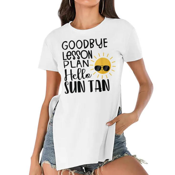 Good Bye School Hello Summer Women's Short Sleeves T-shirt With Hem Split