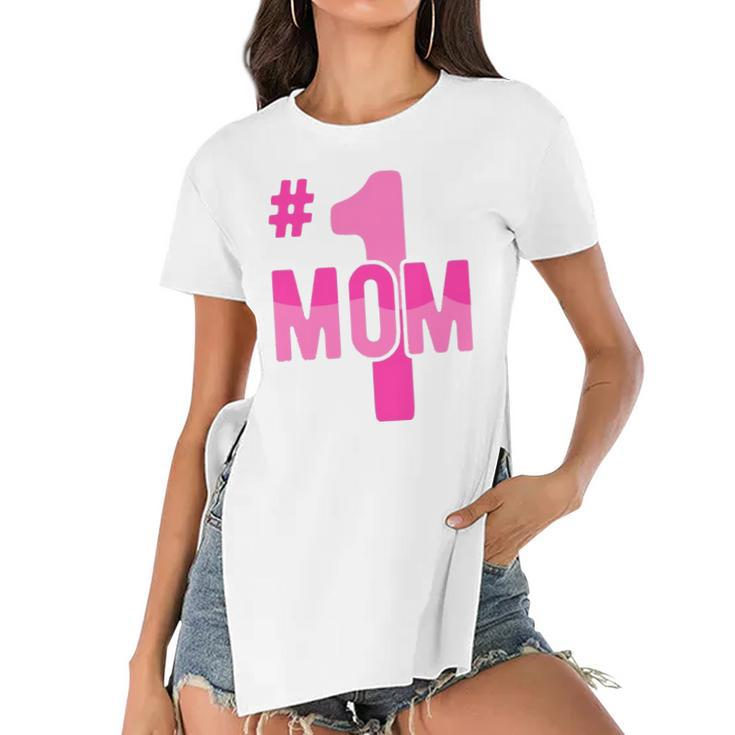 Hashtag Number One Mom Mothers Day Idea Mama Women Women's Short Sleeves T-shirt With Hem Split