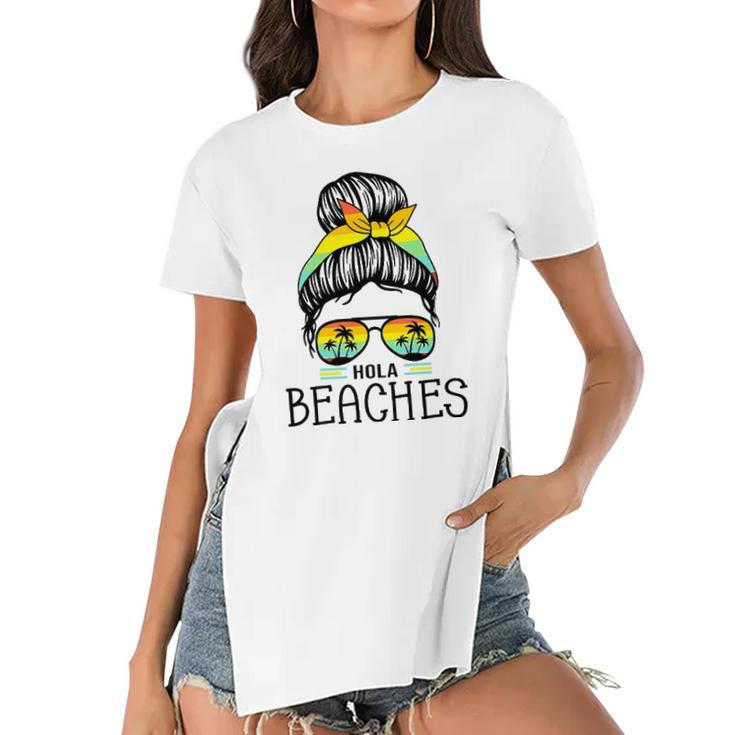 Hola Beaches Funny Beach Vacation Summer For Women Men Women's Short Sleeves T-shirt With Hem Split