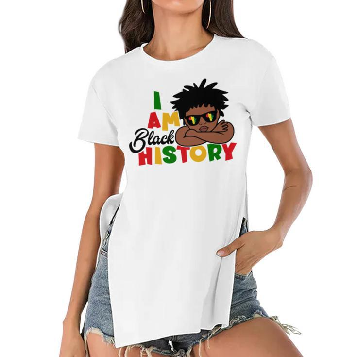 I Am Black History For Kids  Boys Black History Month Women's Short Sleeves T-shirt With Hem Split