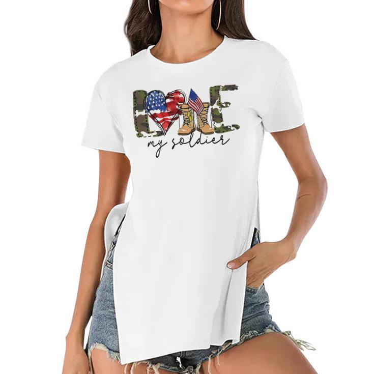 I Love My Soldier Military Military Army Wife Women's Short Sleeves T-shirt With Hem Split