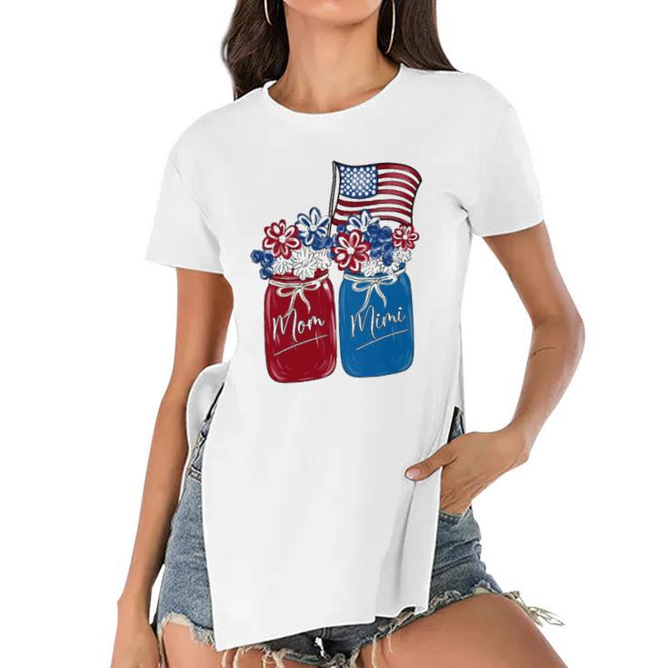 July 4Th Mom Mimi Patriotic Flower Art Funny Women's Short Sleeves T-shirt With Hem Split