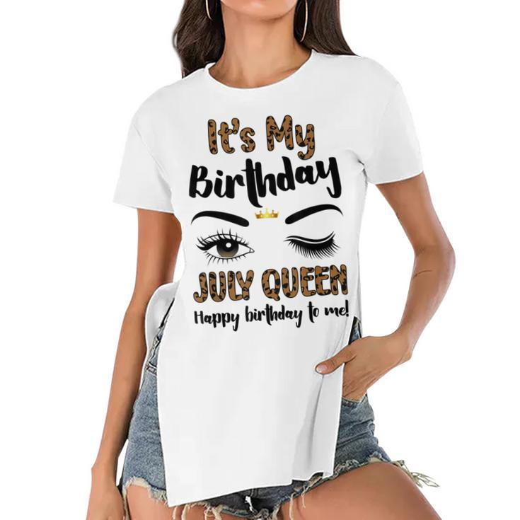 July Birthday Leopard Its My Birthday Women July Queen  Women's Short Sleeves T-shirt With Hem Split