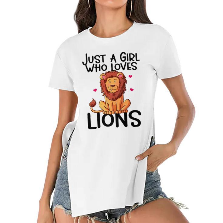 Just A Girl Who Loves Lions Cute Lion Animal Costume Lover Women's Short Sleeves T-shirt With Hem Split