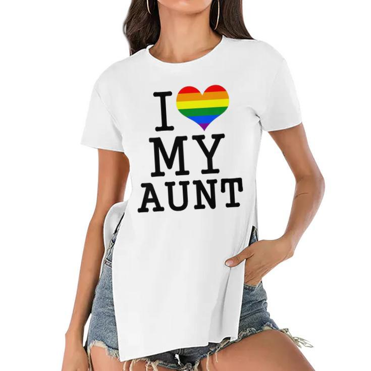 Kids I Love My Gay Aunt Baby Clothes Lgbt Pride Toddler Boy Girl Women's Short Sleeves T-shirt With Hem Split