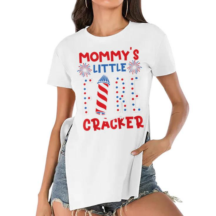 Kids Mommys Little Firecracker Independence Day Firework Toddler  Women's Short Sleeves T-shirt With Hem Split