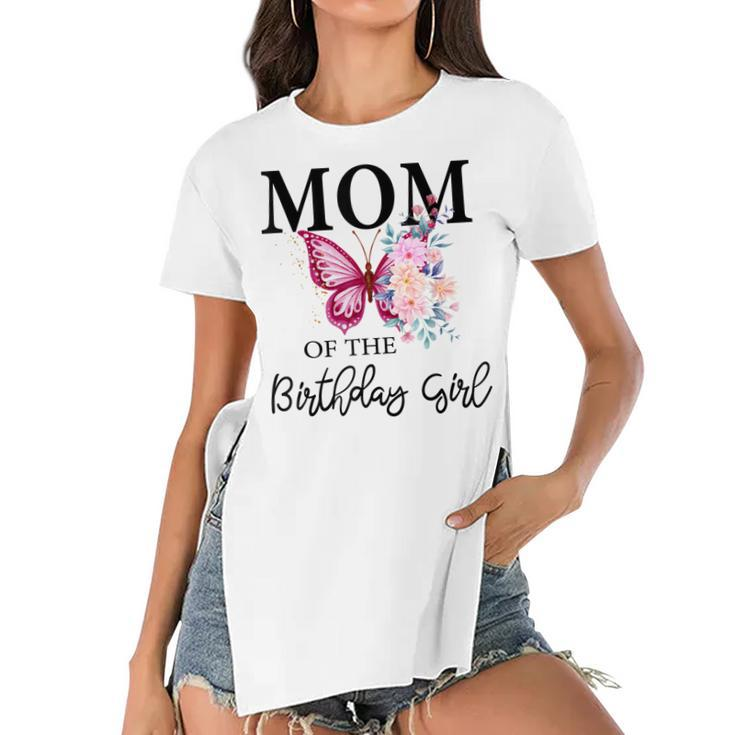 Mom 1St First Birthday Matching Family Butterfly Floral  Women's Short Sleeves T-shirt With Hem Split