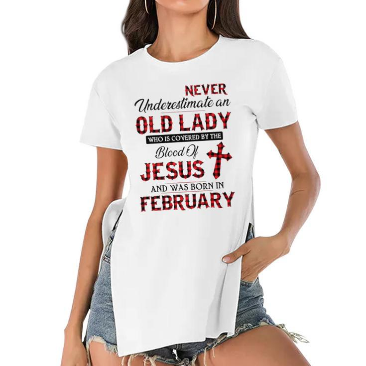 Never Underestimate An Old Lady Who Is Covered By February Women's Short Sleeves T-shirt With Hem Split