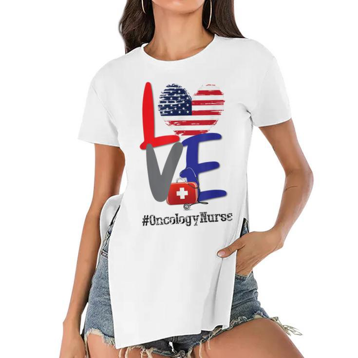 Oncology Nurse Rn 4Th Of July Independence Day American Flag  Women's Short Sleeves T-shirt With Hem Split