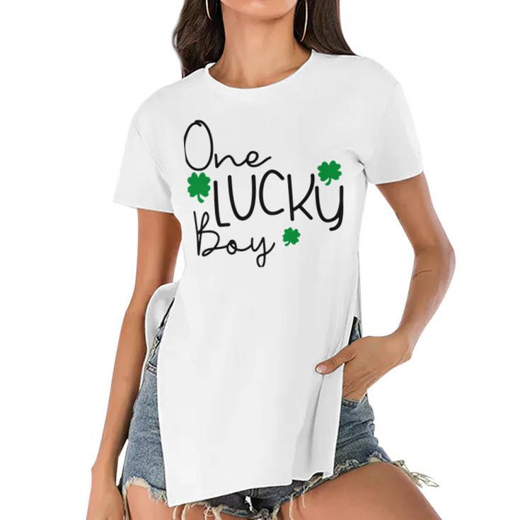 One Lucky Boy Funny St Patrick Day Women's Short Sleeves T-shirt With Hem Split