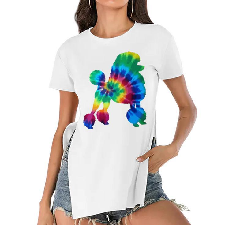 Poodle Tie Dye Vintage Hippie Dog Mom Dad Poodle  Women's Short Sleeves T-shirt With Hem Split
