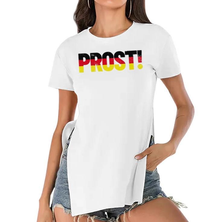 Prost Cheers Oktoberfest German Flag Colors Beer Prost Women's Short Sleeves T-shirt With Hem Split