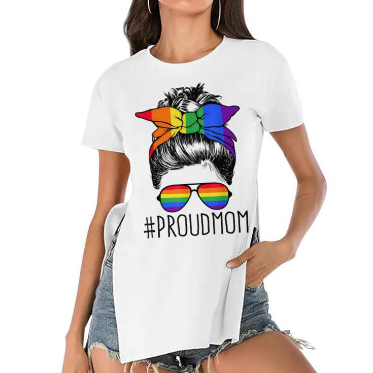 Proud Mom Messy Hair Bun Lgbtq Rainbow Flag Lgbt Pride Ally  V3 Women's Short Sleeves T-shirt With Hem Split