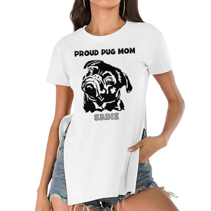 Proud Pug Mom With Pug Portrait Women's Short Sleeves T-shirt With Hem Split