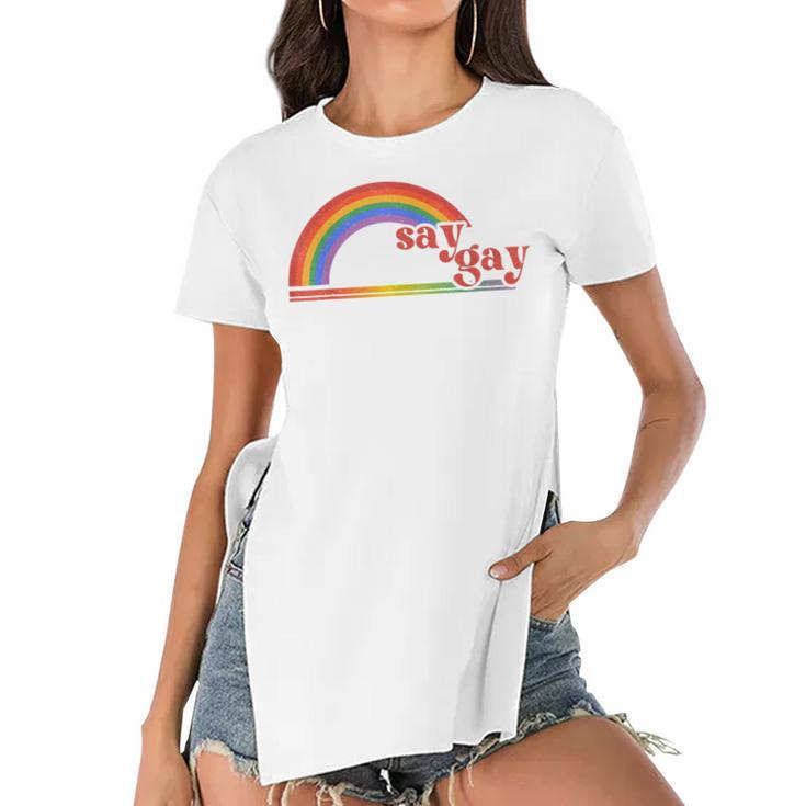Rainbow Say Gay Protect Queer Kids Pride Month Lgbt  Women's Short Sleeves T-shirt With Hem Split