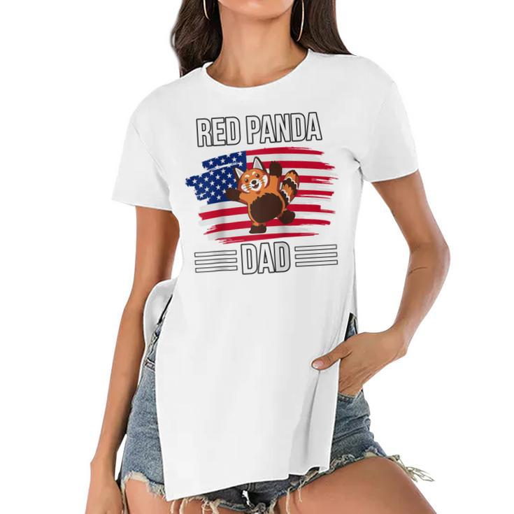 Red Panda Us Flag 4Th Of July Fathers Day Red Panda Dad  Women's Short Sleeves T-shirt With Hem Split