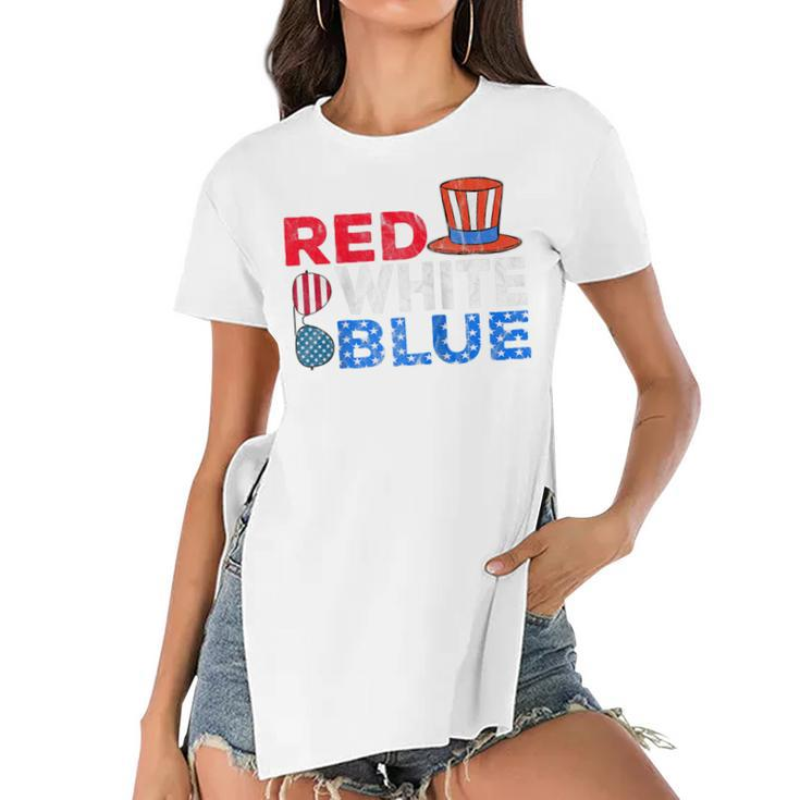 Red White Blue American Flag 4Th Of July Funny Gift Mom Dad  Women's Short Sleeves T-shirt With Hem Split