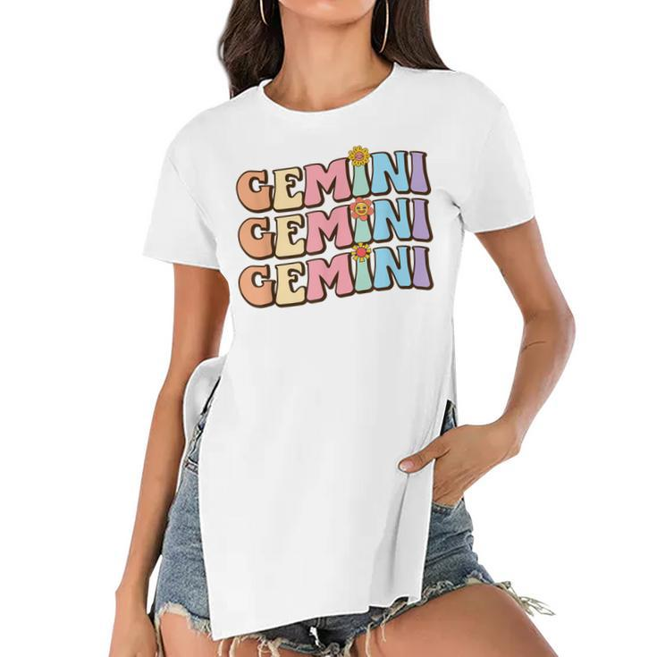 Retro Astrology May Or June Birthday Zodiac Sign Gemini  Women's Short Sleeves T-shirt With Hem Split