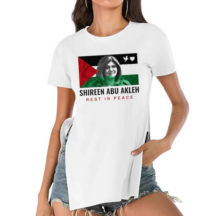 Rip Shireen Abu Akleh Palestine Women Palestinian Flag Women's Short Sleeves T-shirt With Hem Split