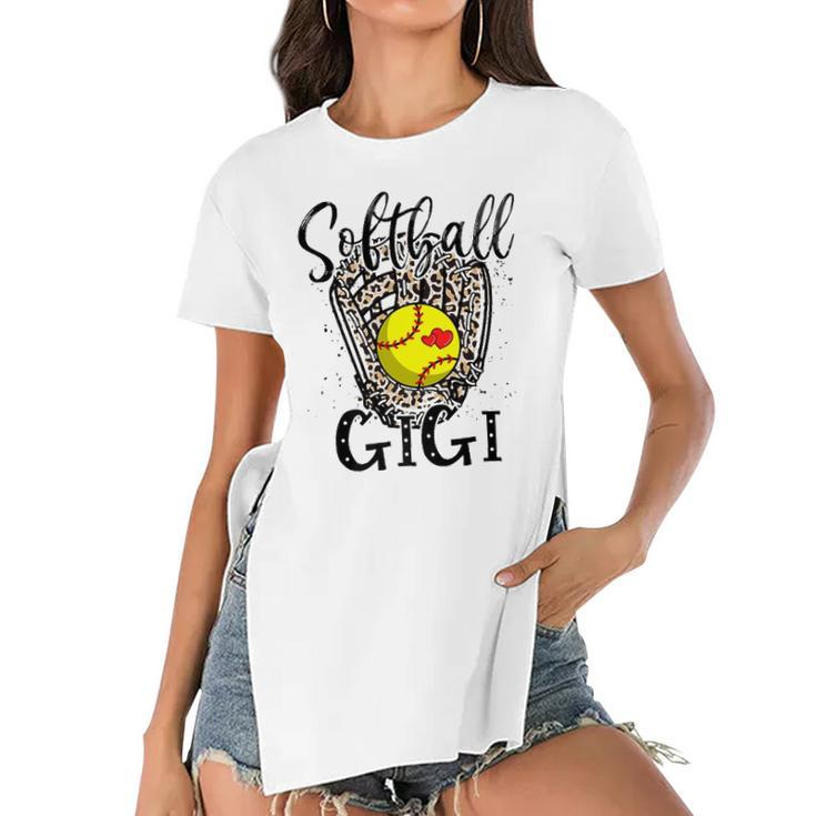 Softball Gigi Leopard Game Day Softball Lover Grandma Women's Short Sleeves T-shirt With Hem Split